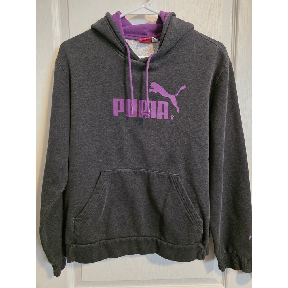Puma Gray/Purple Pullover Fleece Hoodie womens sz L